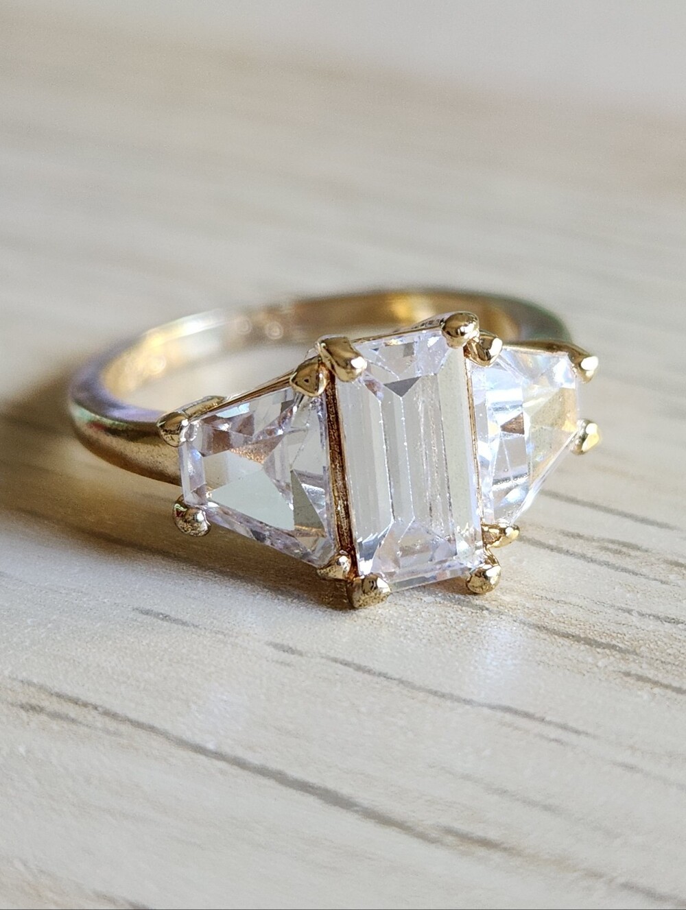 New 18K Gold Plated Emerald Cut White Sapphire Diamond Ring for Women - Picture 3 of 11